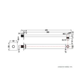 Brazo de Ducha Cuadrado a Pared 380 mm Kubika Gun Grey PVD