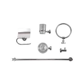 Kit Accesorios Baño Klipen Cromo Completo (Gancho, Jabonera, Portacepillos, Portapapel, Toalleros)