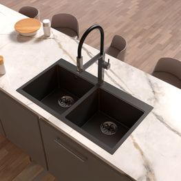 Grifo Cocina Dixon Gun Grey Cuello Ganso Flexible Manguera Negra