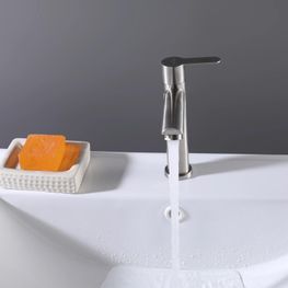 Grifo de Lavamanos Home II Satin Inox Caño Alto Agua Fría sin Desagüe