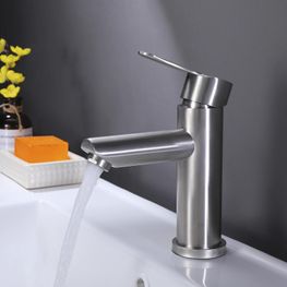 Mezcladora Monomando de Lavamanos Home II Satin Inox Caño Bajo sin Desagüe