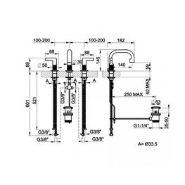 Mezcladora Bimando de Lavamanos Inciso Cobre PVD Caño Bajo