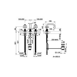 Mezcladora Bimando de Lavamanos Inciso Cobre Cepillado PVD Manija Cruz Caño Bajo