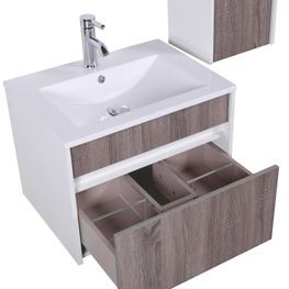 Mueble Baño Vermont Café Claro 61x46x46 cm Con Lavamanos Resina, Espejo y Gabinete