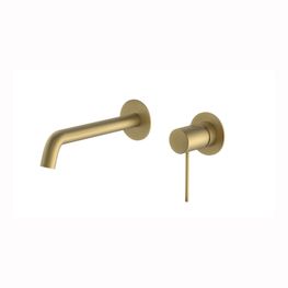 Mezcladora Lavamanos Slim Oro Cepillado Monomando Pared Sin Desagüe