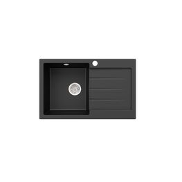 Lavatrastos Nápoles 1 Fosa Izquierda Ala Derecha Empotrar Cuarzo/PMMA Negro 80x50x20 cm