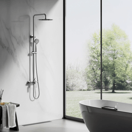 Sistema Ducha City Inox Satin con Barra, Manguera, Teléfono y Cabeza